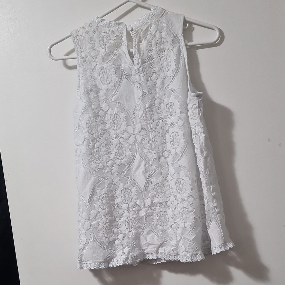 🟣🟣Doe & Rae White Pleated Ruffled Tank Top - Picture 2 of 5